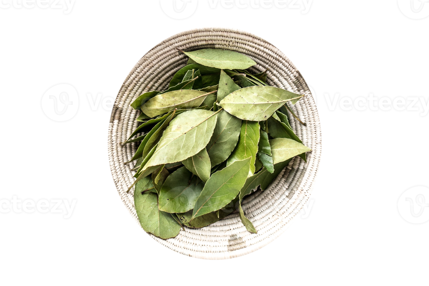 Green leaves in a bowl isolated on a transparent background png