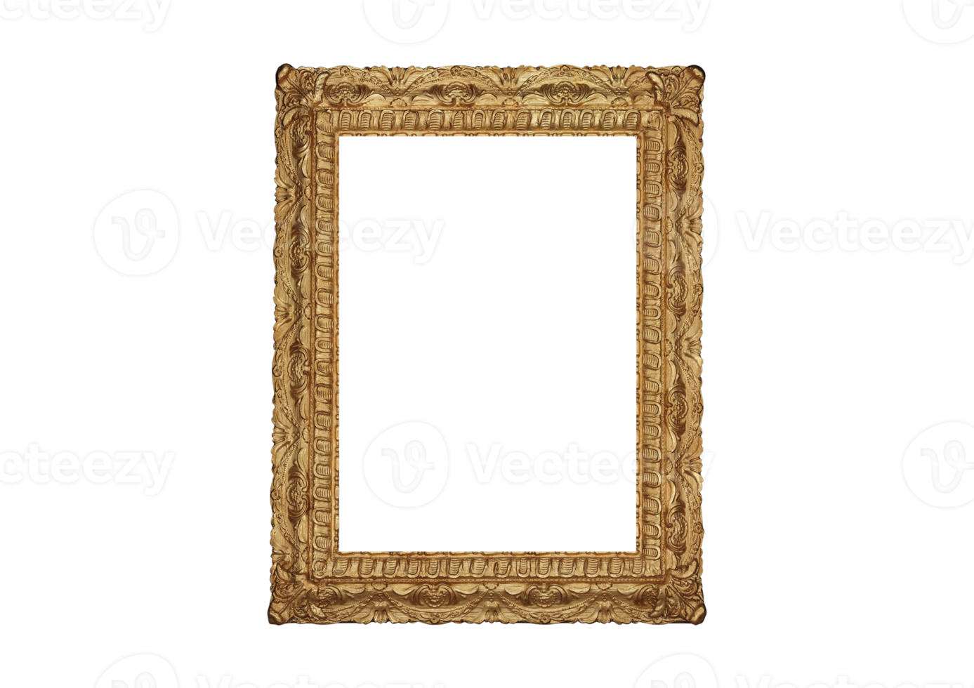 Golden portrait picture frame mockup isolated on a transparent background png