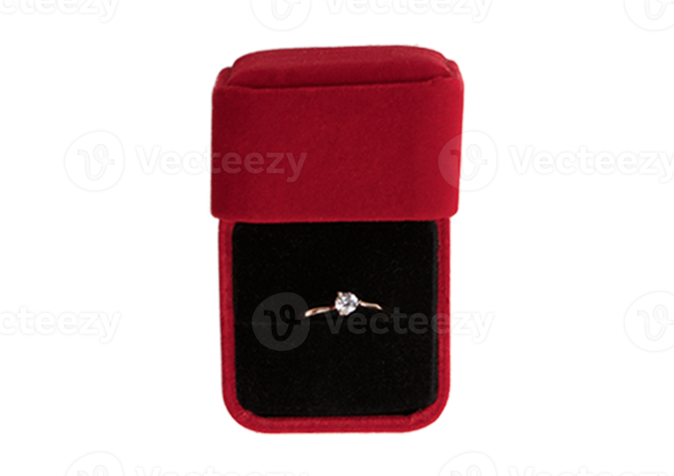 Red engagement ring box and ring isolated on a transparent background png