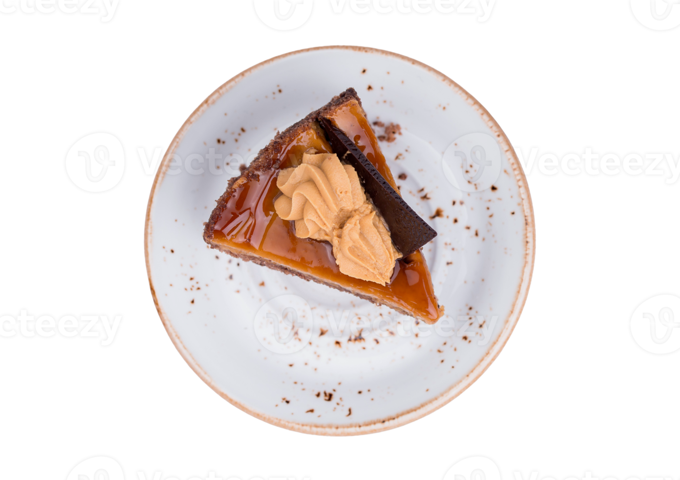 White plate with a dessert isolated on a transparent background png
