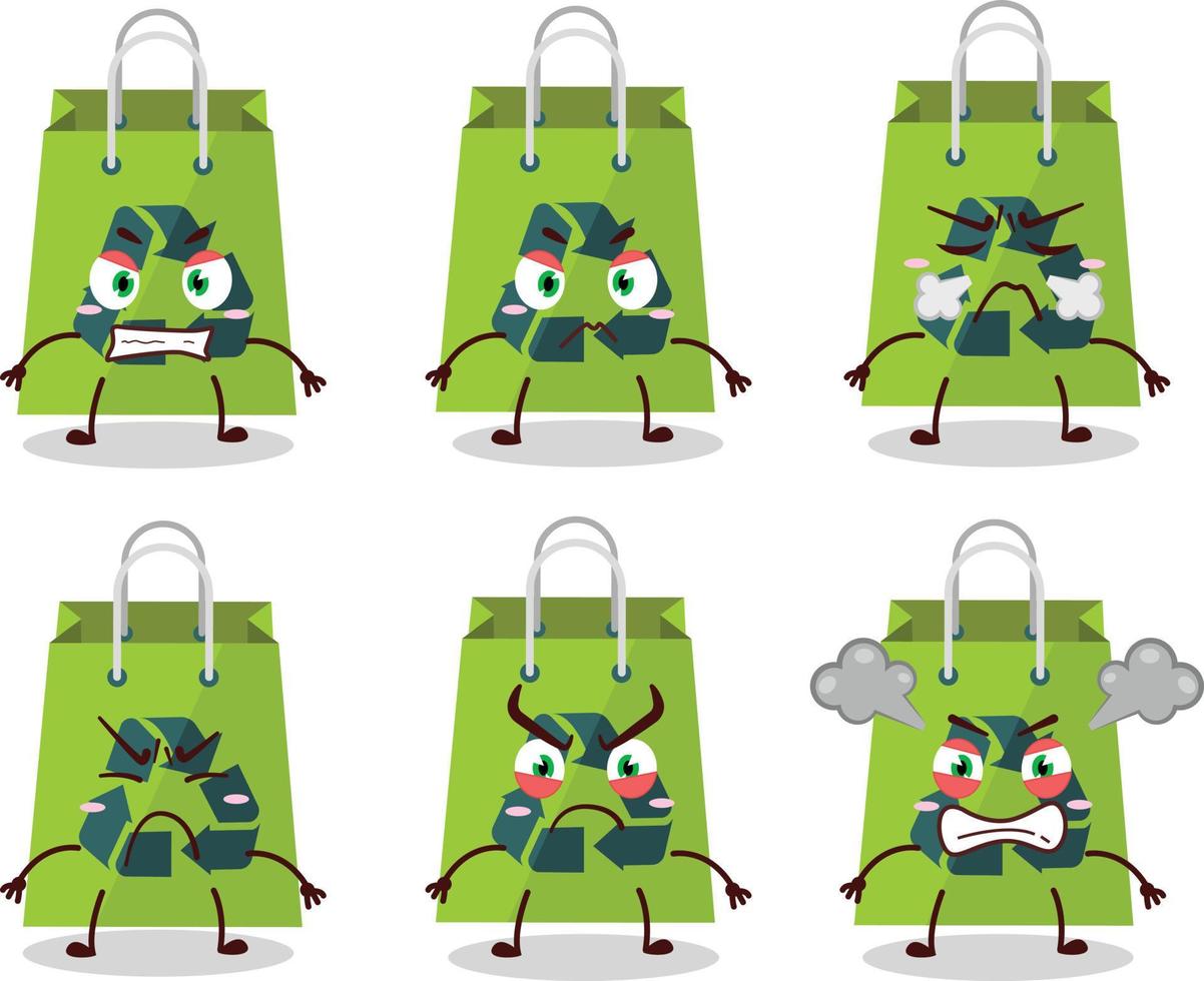 Recycle bag cartoon character with various angry expressions vector
