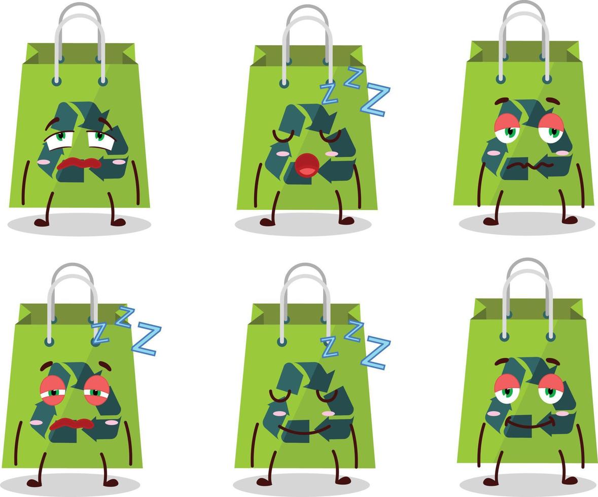 dibujos animados personaje de reciclar bolso con soñoliento expresión vector