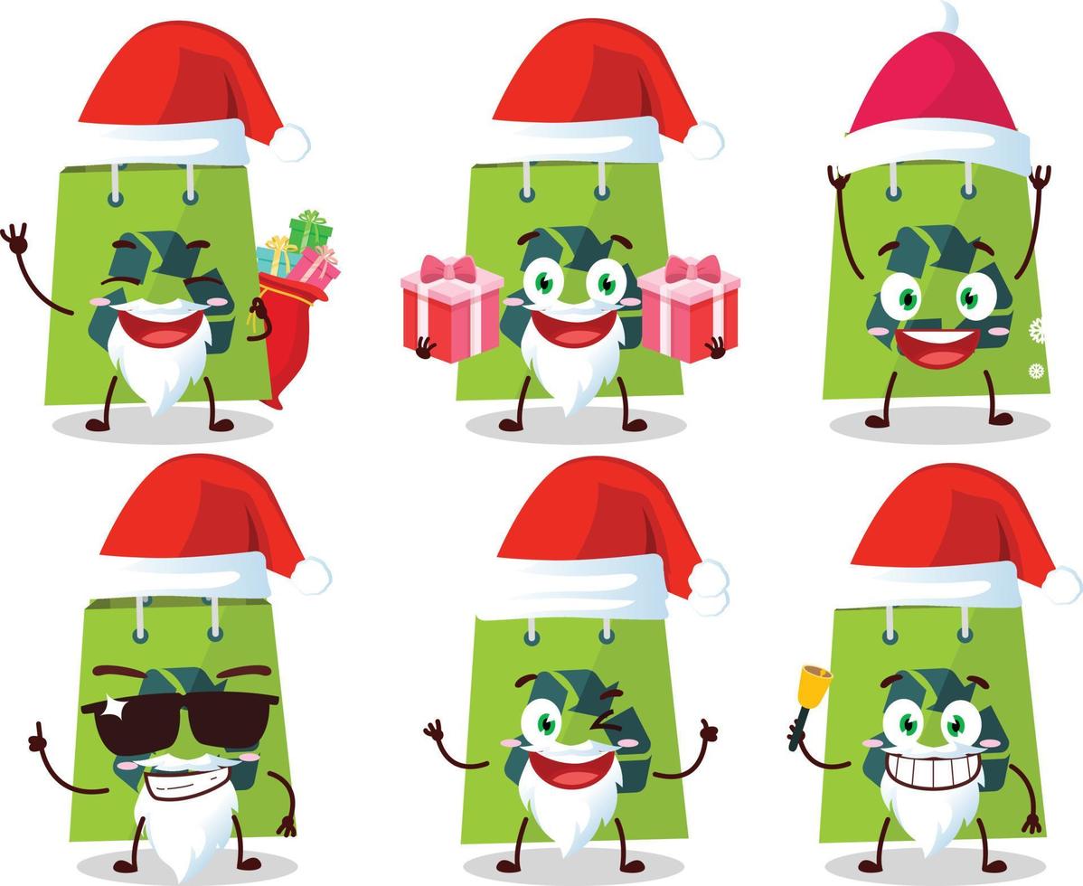 Papa Noel claus emoticones con reciclar bolso dibujos animados personaje vector