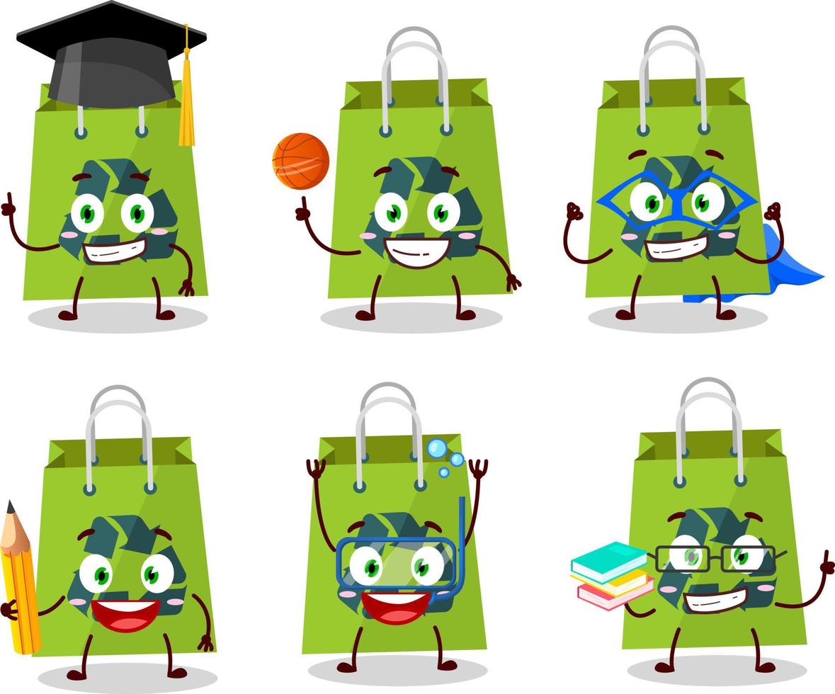 School student of recycle bag cartoon character with various expressions vector