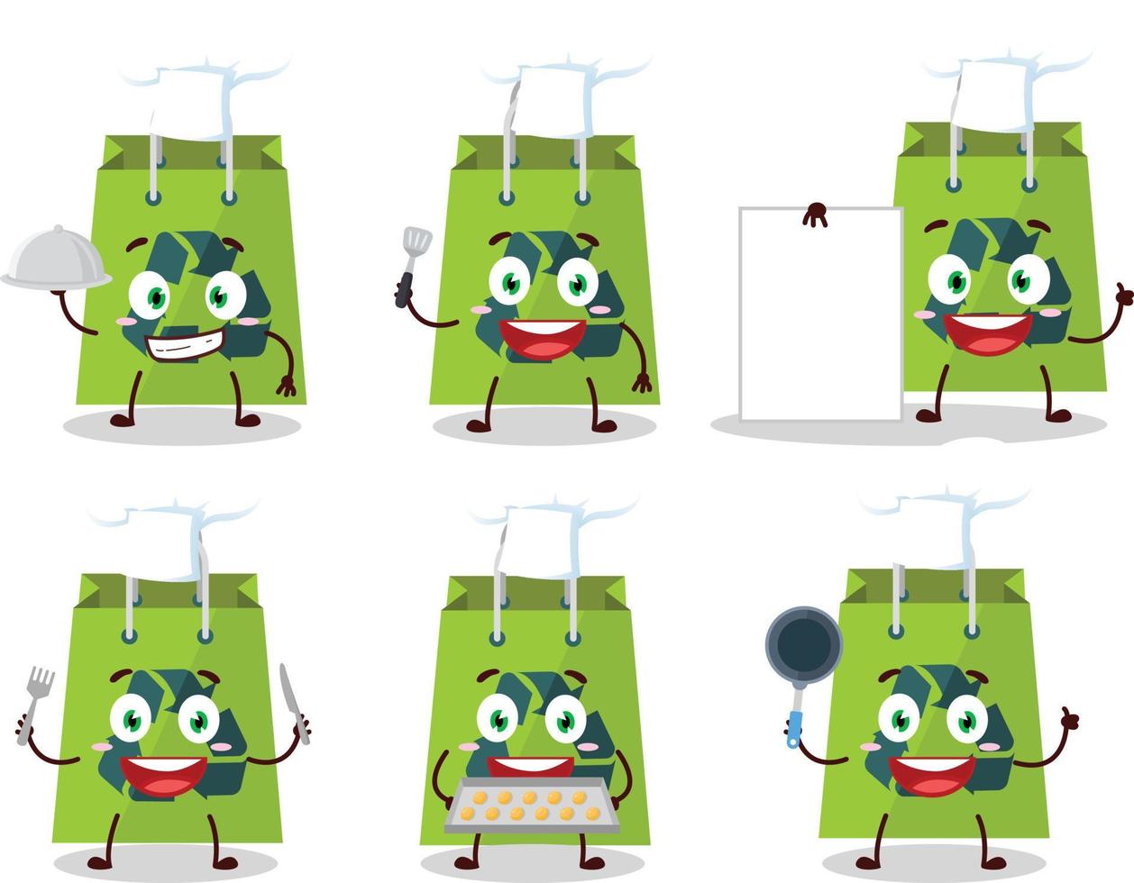 Cartoon character of recycle bag with various chef emoticons vector