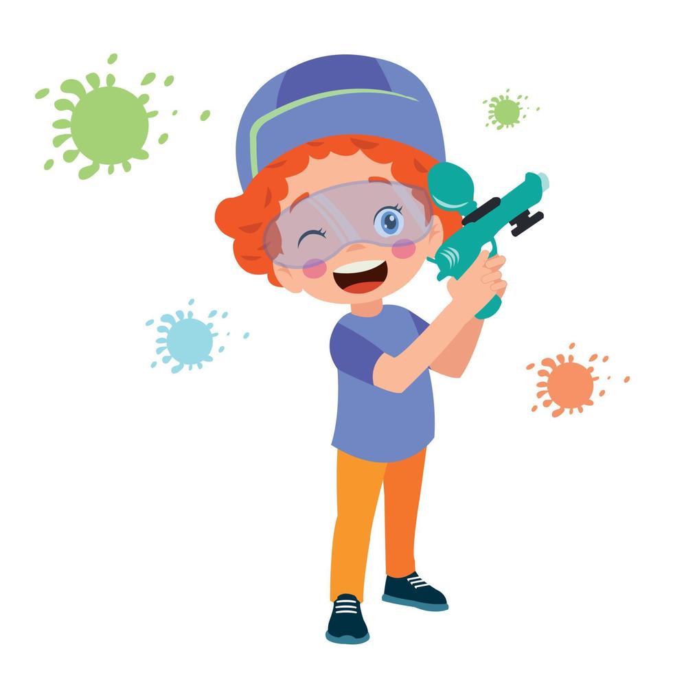 cute boy playing with toy gun vector