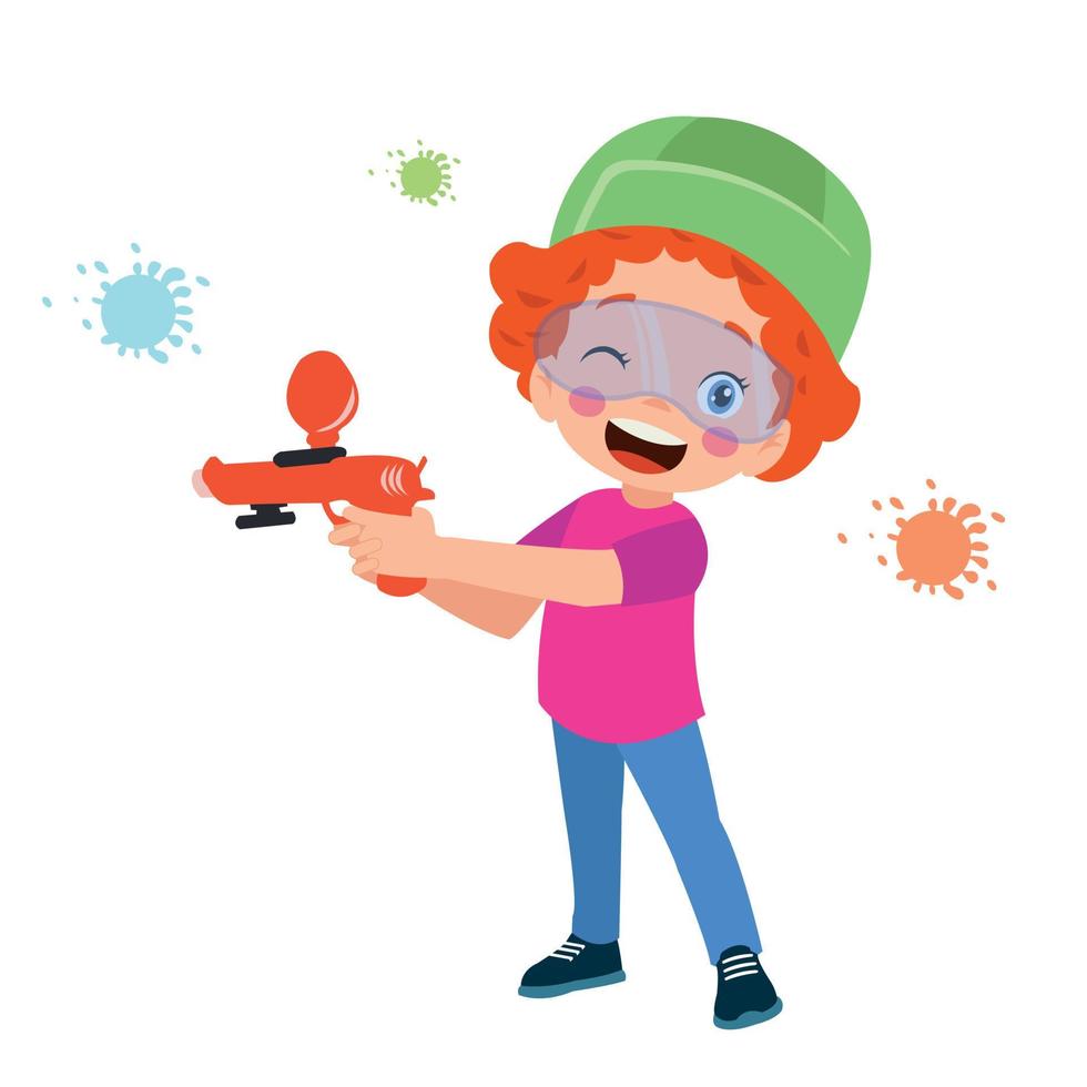 cute boy playing with toy gun vector