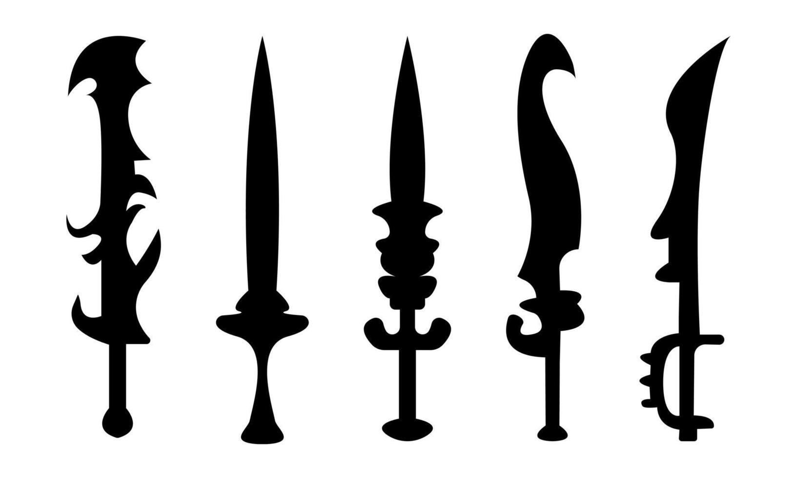 conjunto de antiguo dagas en negro silueta en Clásico estilo vector