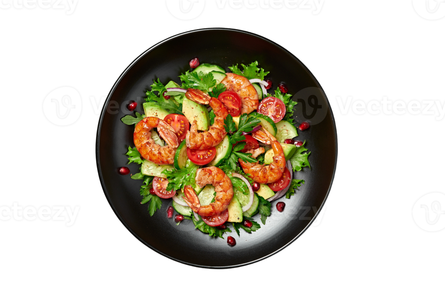 Black bowl with seafood isolated on a transparent background png