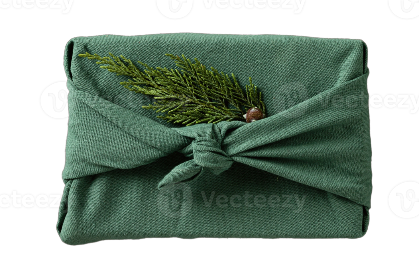Green fabric wrapping a gift isolated on a transparent background png
