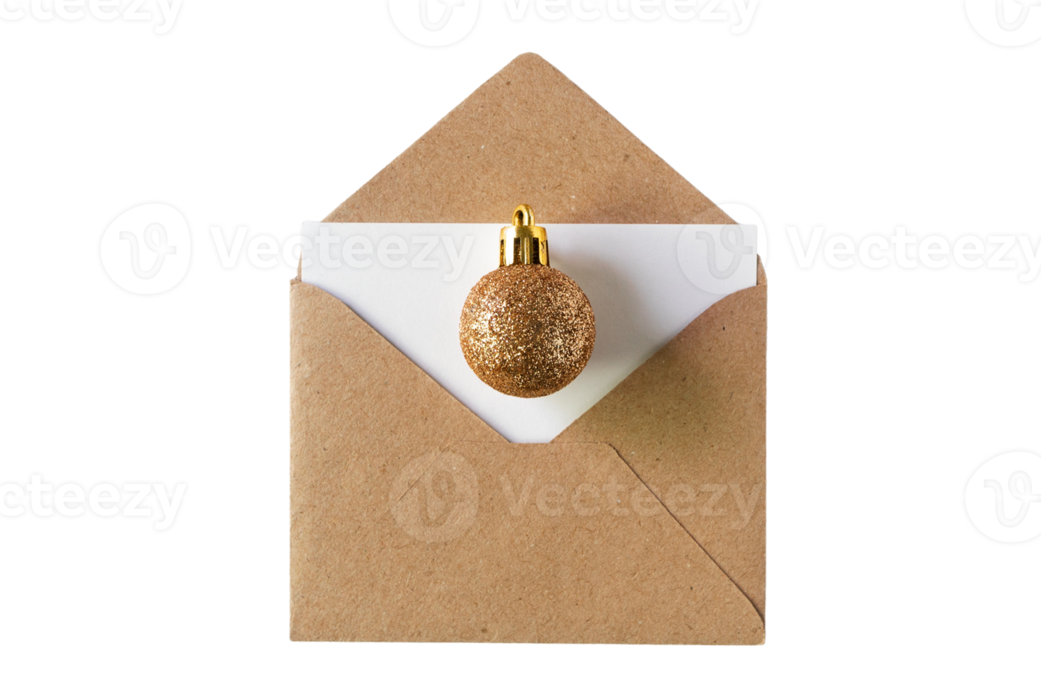 Beige envelope with christmas ball isolated on a transparent background png