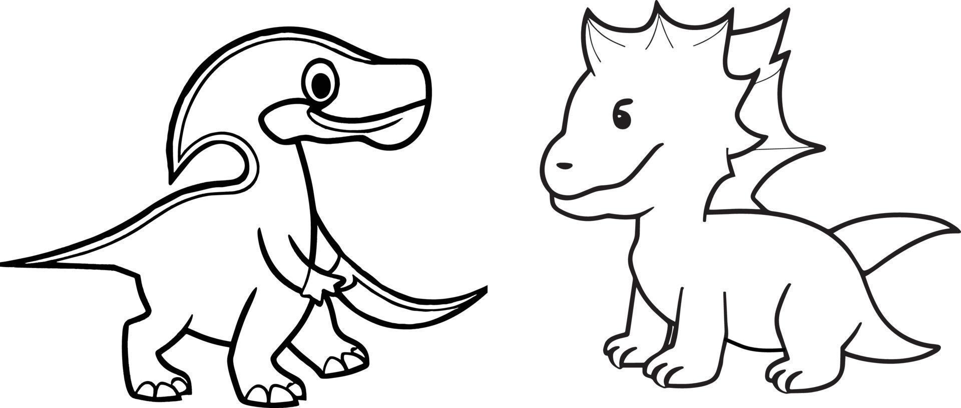 Two Cute And Beautiful Baby Dinosaur Line Art Vector. vector