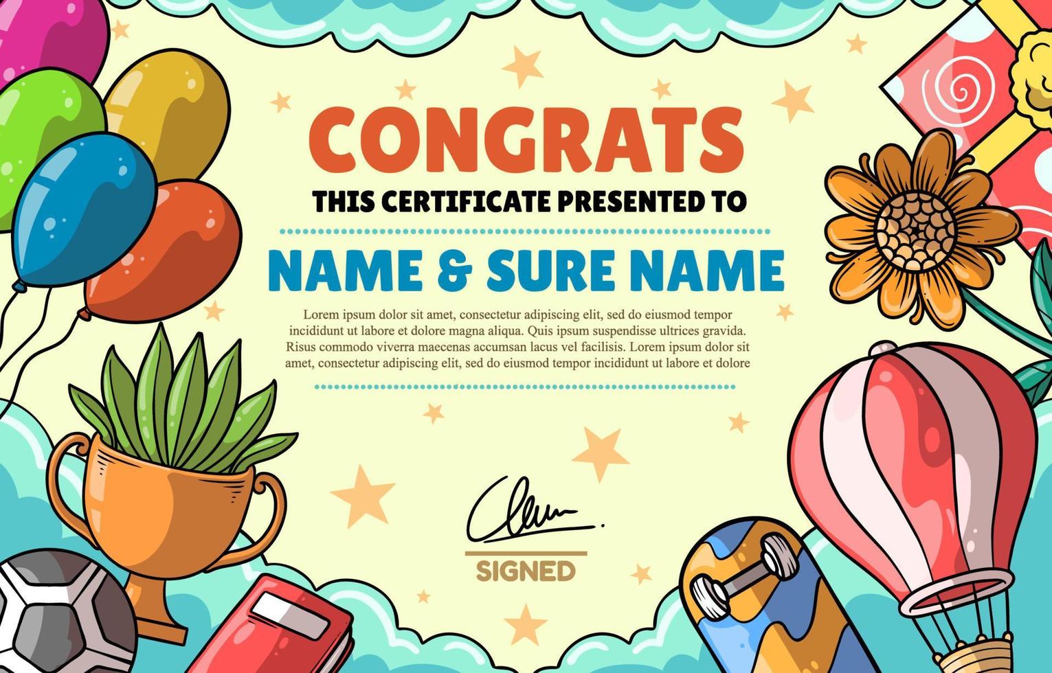 fun and colorful certificate education vector