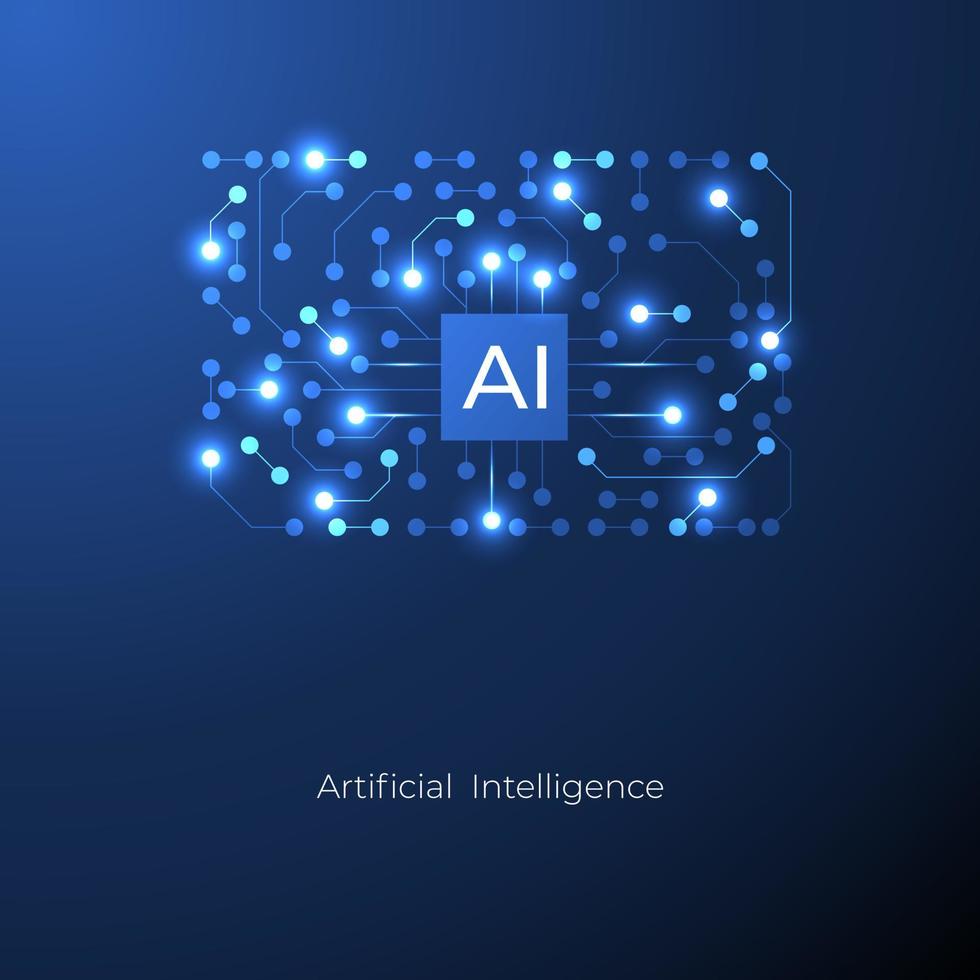 Artificial intelligence with human brain circuit electric background. Digital futuristic big data and machine learning. vector banner art illustration.