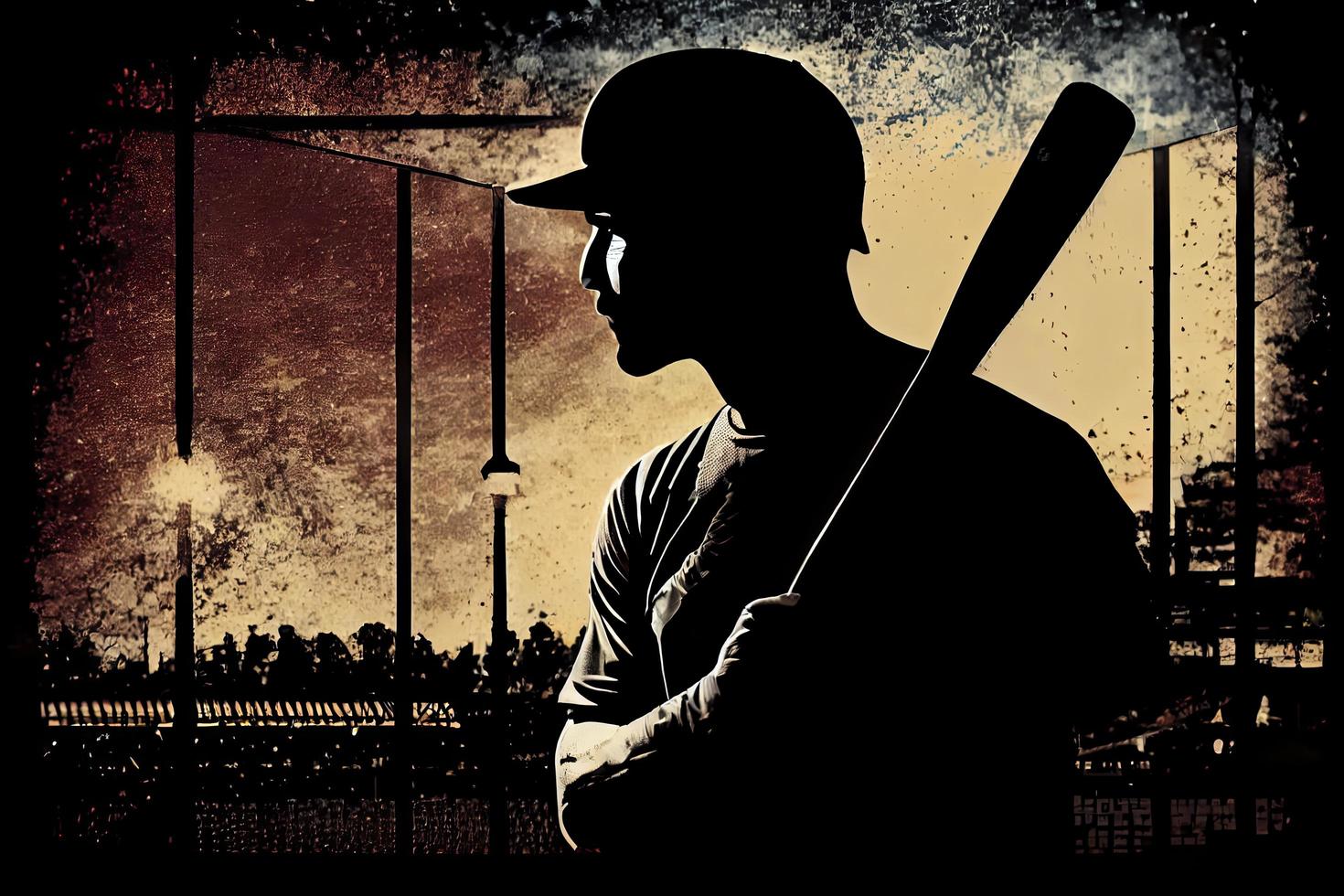 Silhouette, the image of a baseball player with a bat on the background of the stadium photo