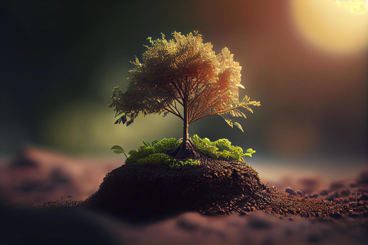 pequeño árbol que crece con sol en el jardín. concepto ecológico foto
