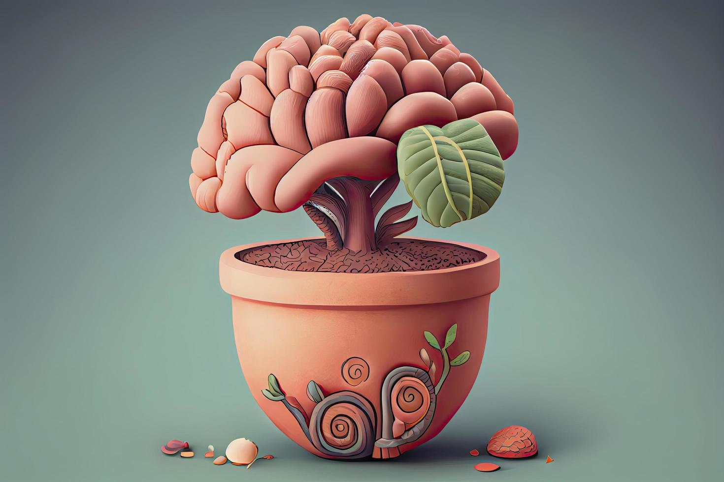 brain shaped plant growing from terracotta pot whimsical photo