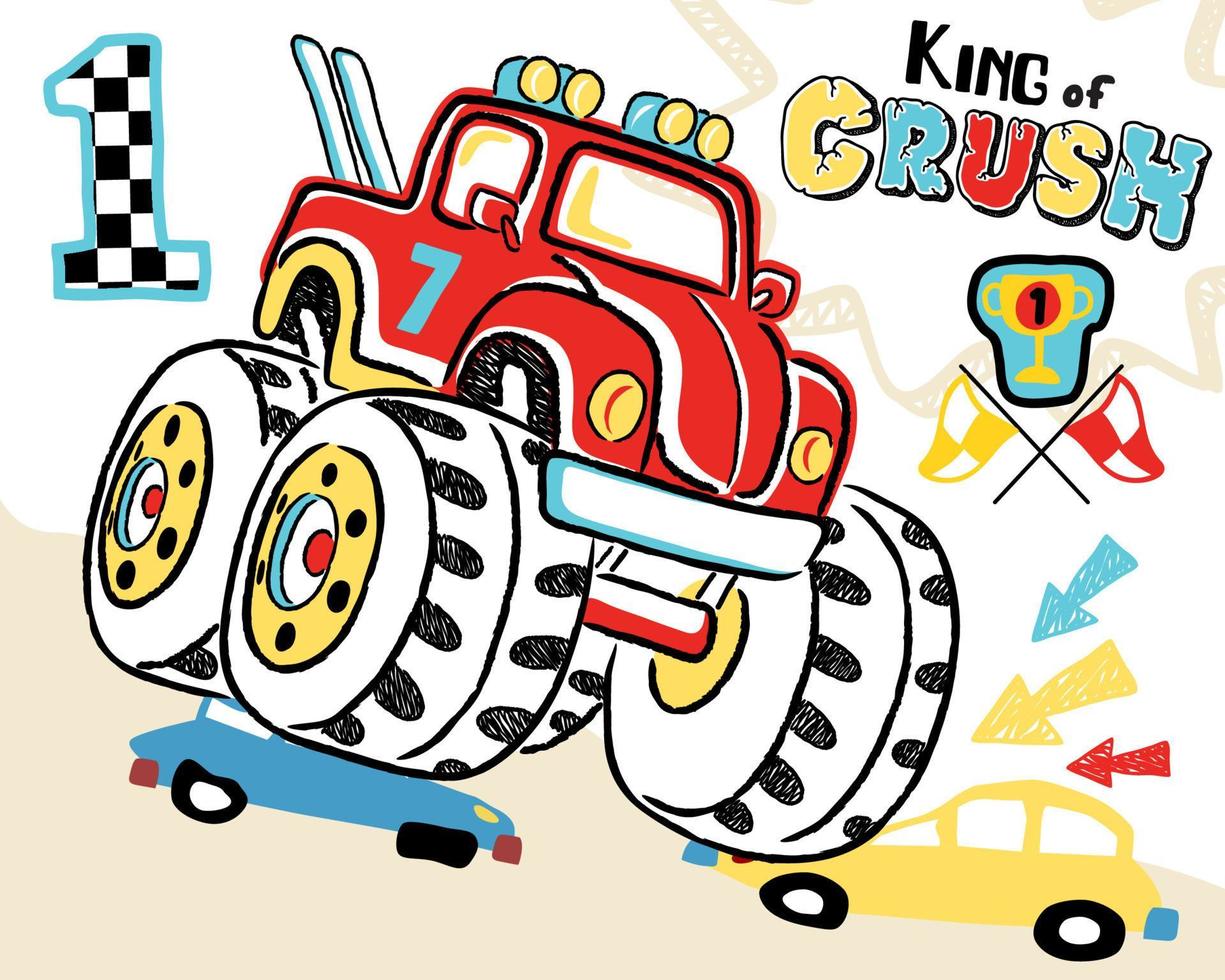 vector ilustración de mano dibujado monstruo camión dibujos animados Persona especial pequeño carros