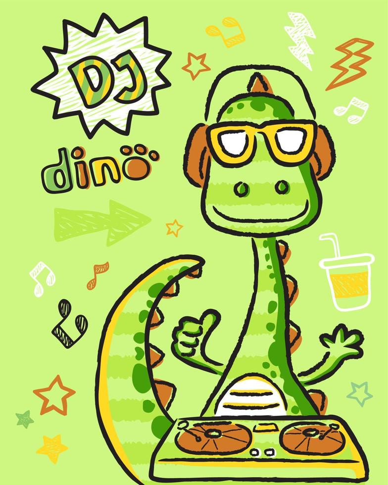 vector ilustración de gracioso dinosaurio dibujos animados con disco jockey