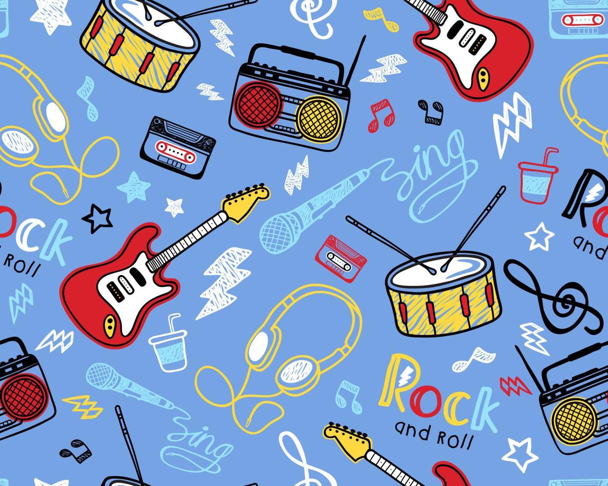 Seamless pattern vector of hand drawn musical instrument, music elements cartoon