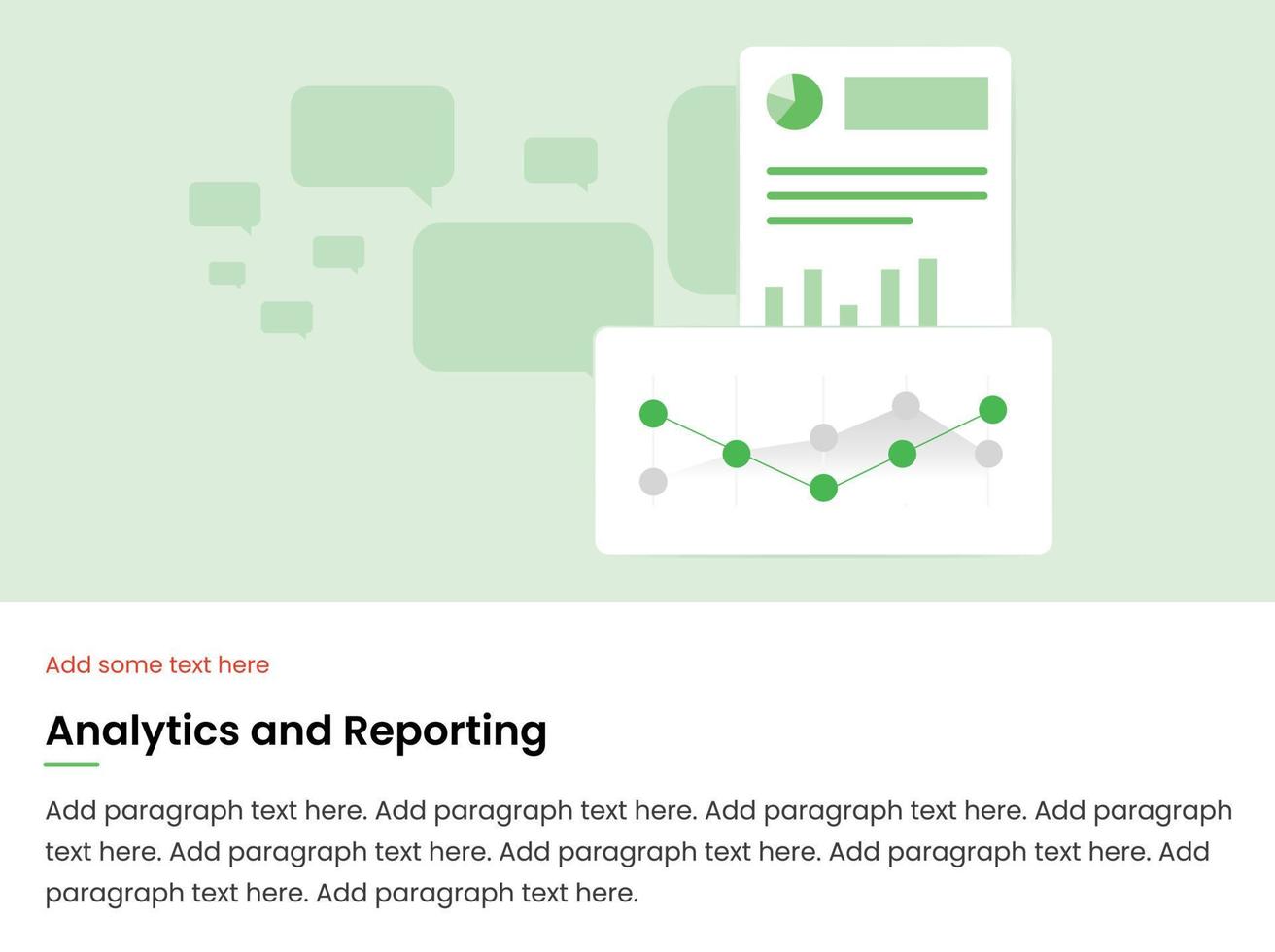 analytics, reporting template showing pie chart, bar graph vector