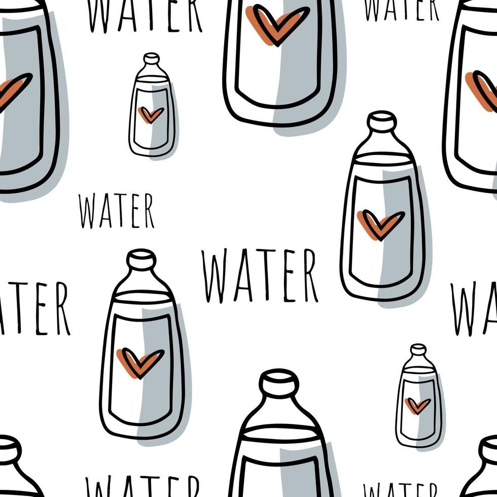 Seamless pattern Doodle water bottle, water balance vector