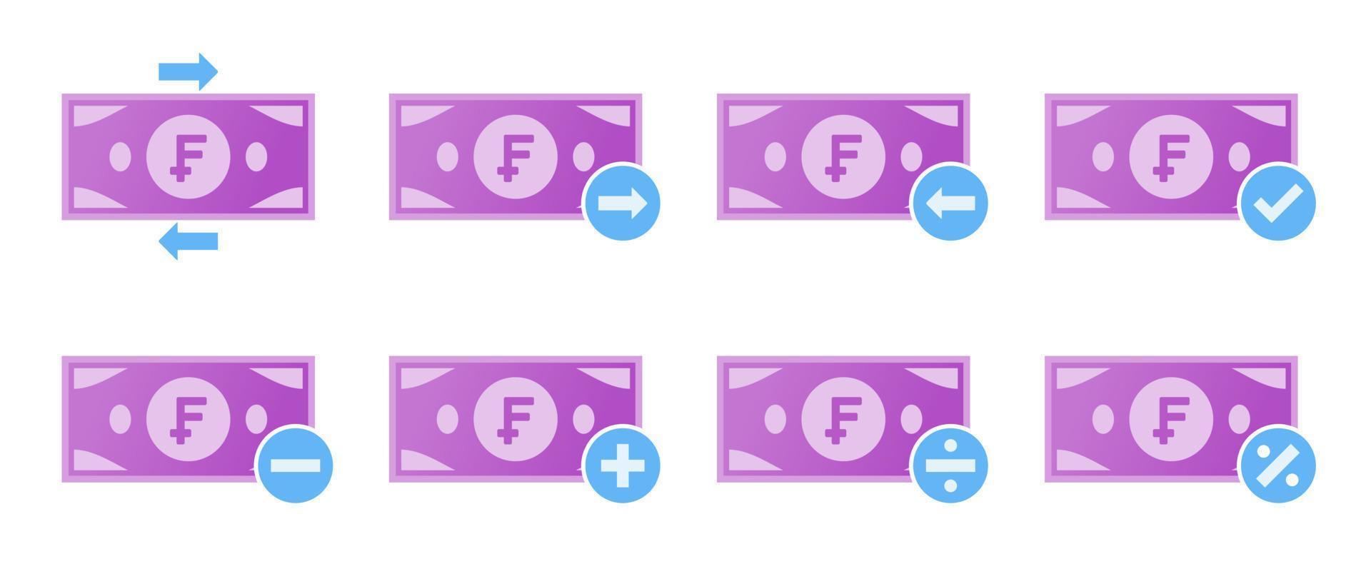 Swiss Franc Money Transaction Icon Set vector