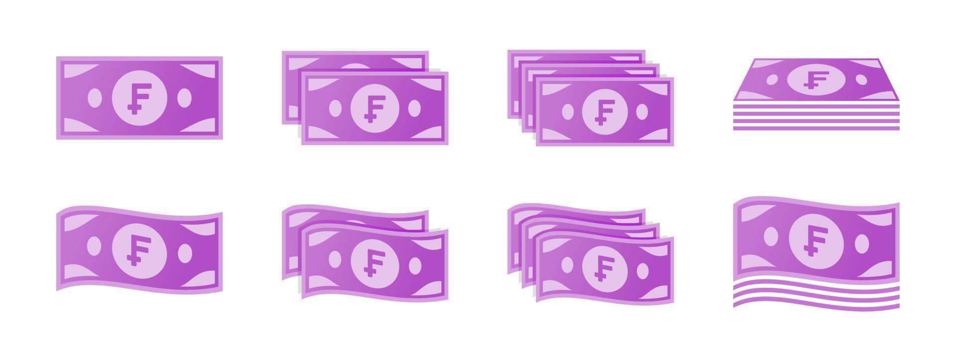 Swiss Franc Banknote Icon Set vector