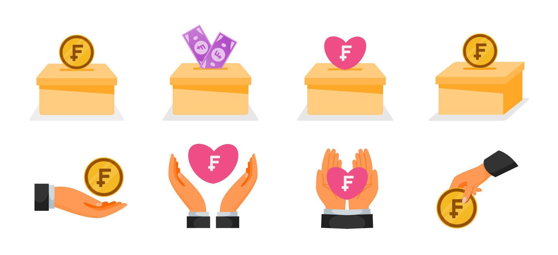 Donation Using Swiss Franc Money Icons vector