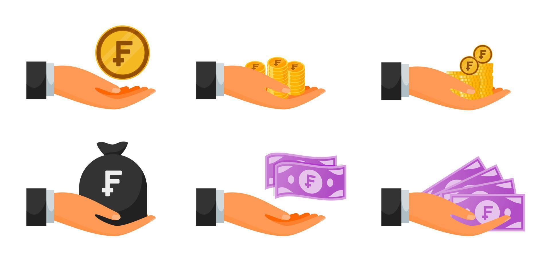 Handing Swiss Franc Money and Coin Set vector