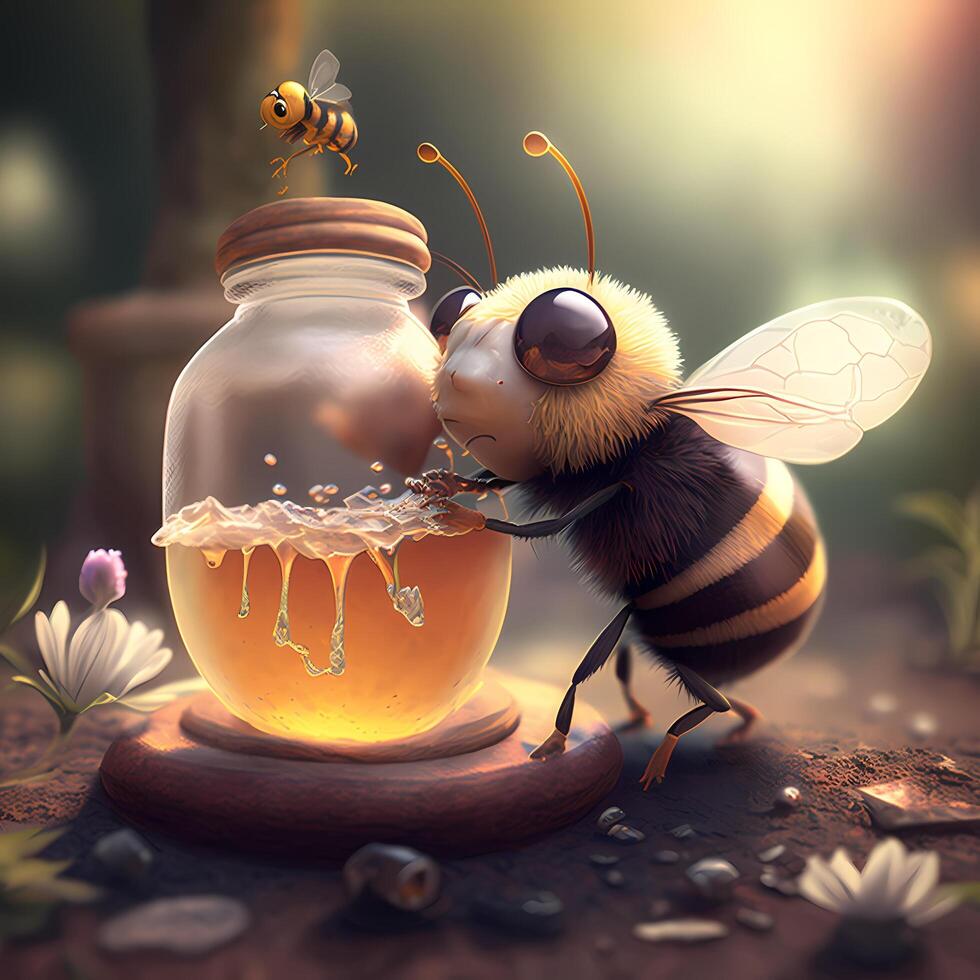 miel abeja ilustración ai generado foto