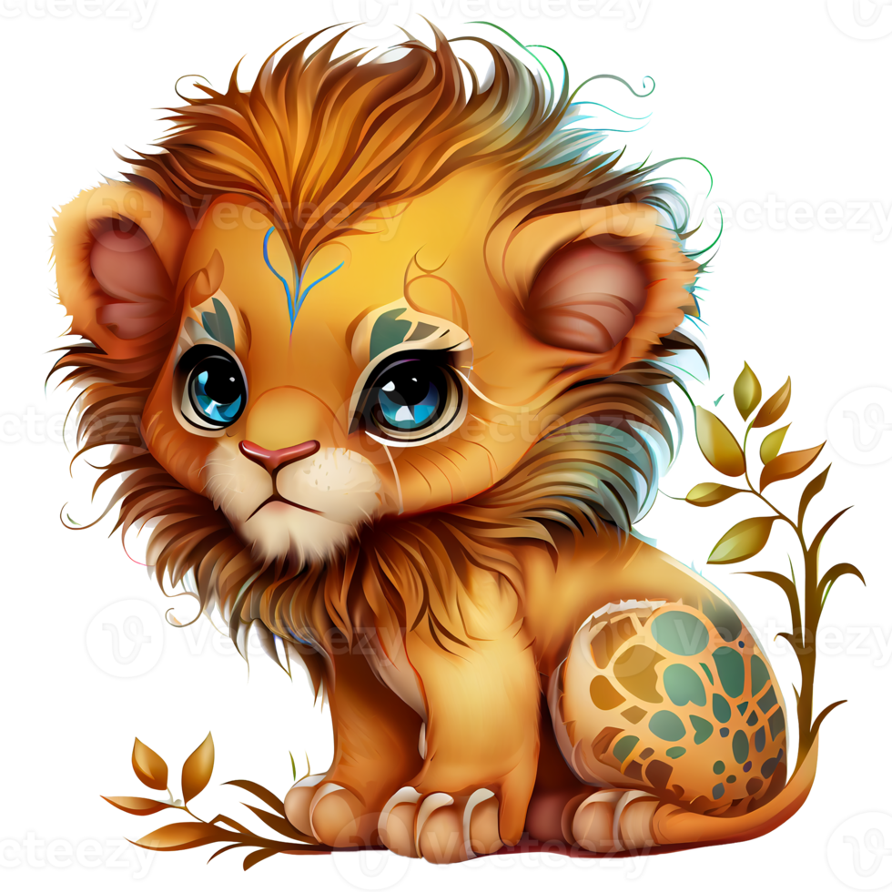 Cute baby lion clipart png, transparent background png