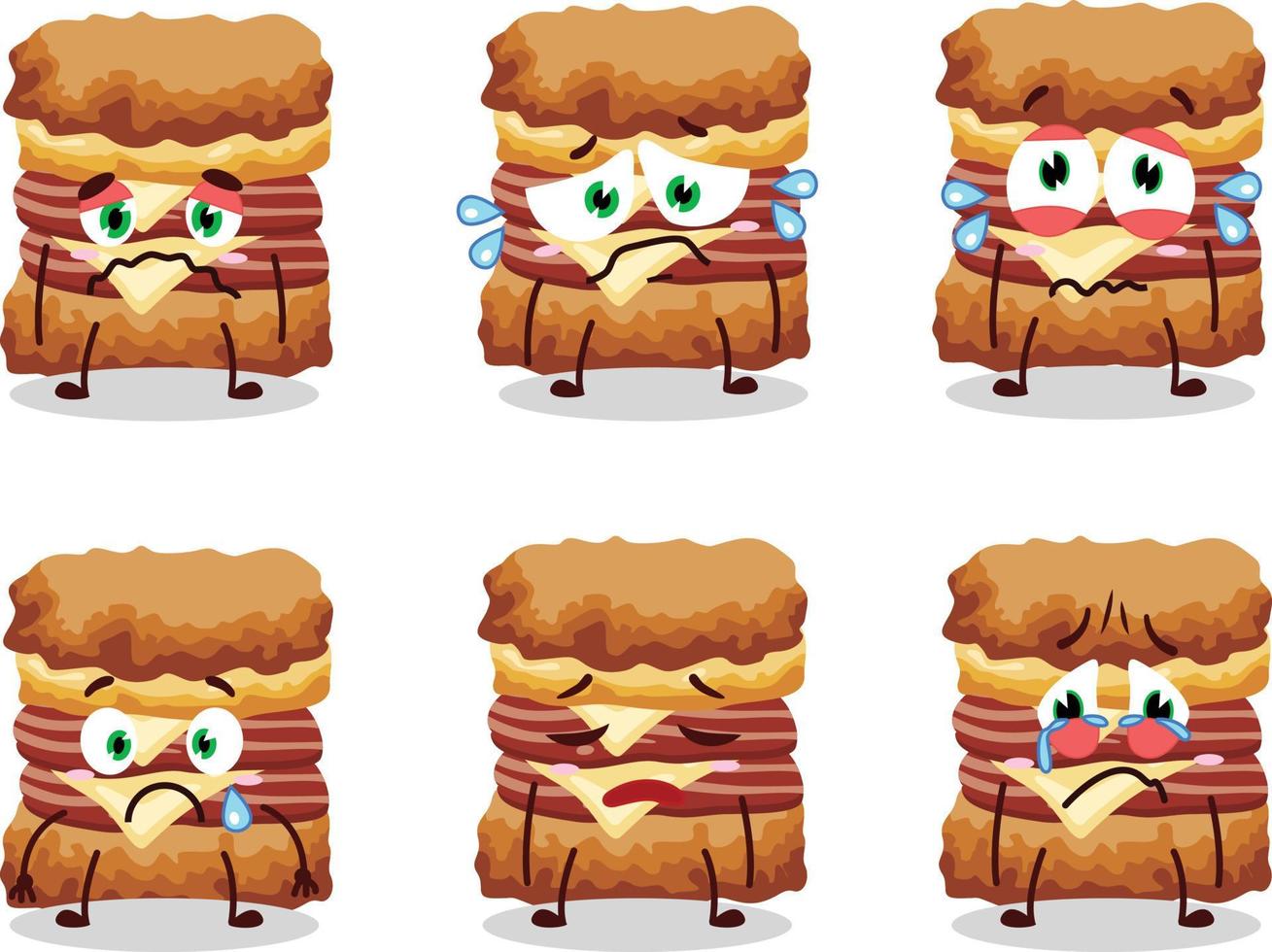 Chicken sandwich cartoon character with sad expression vector