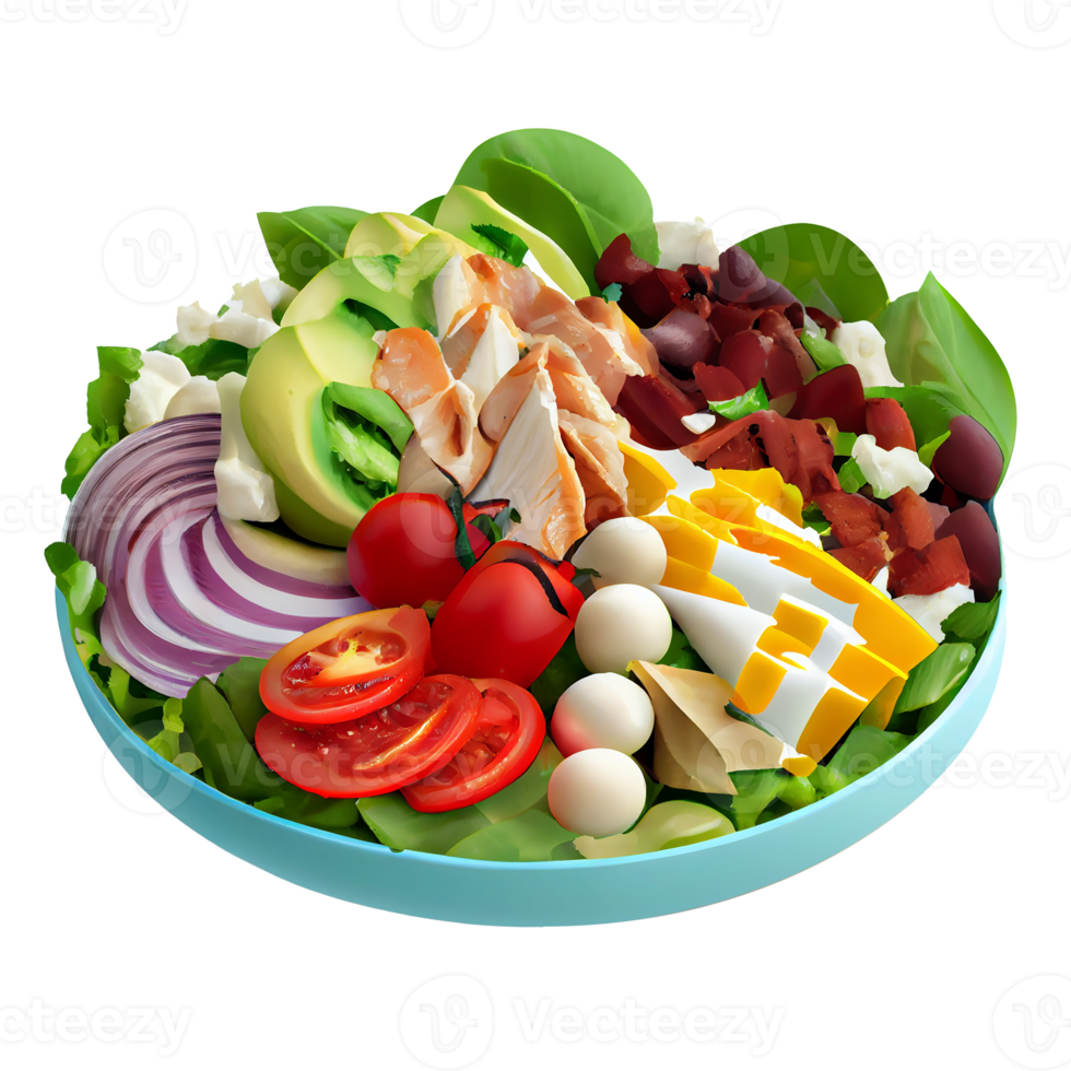 Delicious Cobb Salad, Cobb salad png image, tomatoes, bacon, hard-boiled eggs, blue cheese