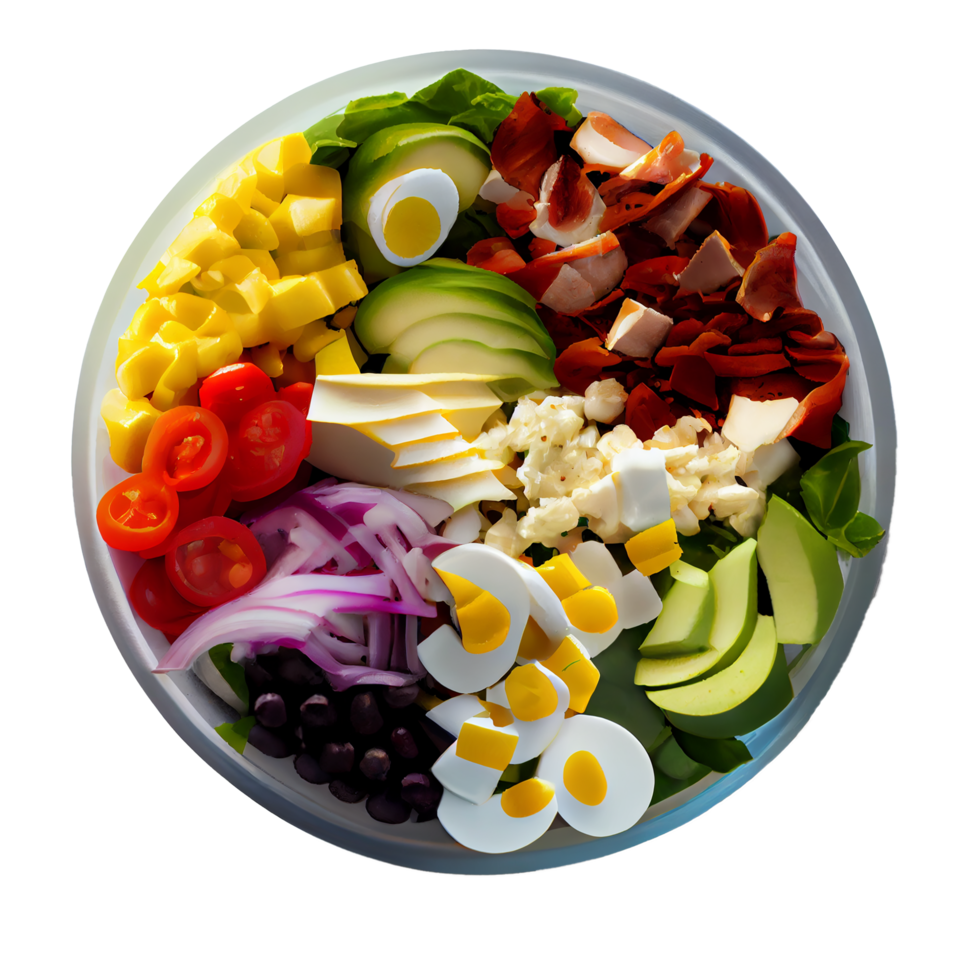 Delicious Cobb Salad, Cobb salad png image, tomatoes, bacon, hard-boiled eggs, blue cheese