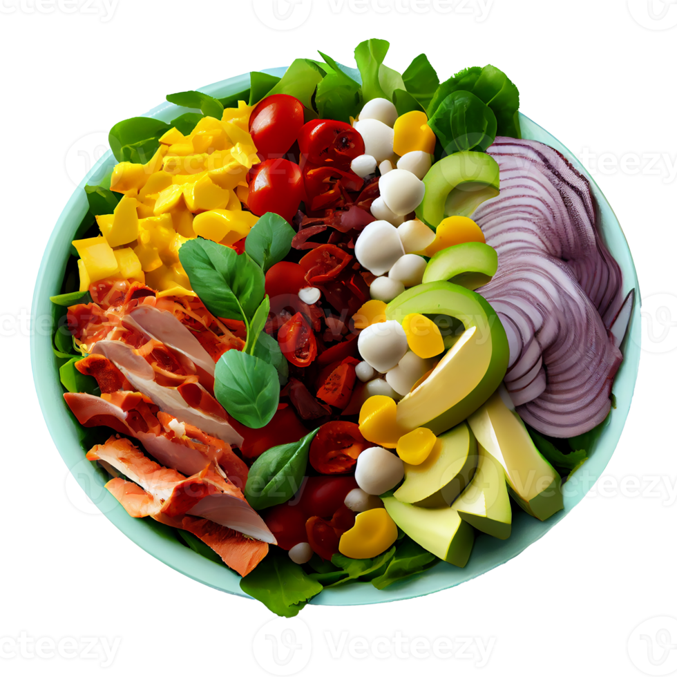 Delicious Cobb Salad, Cobb salad png image, tomatoes, bacon, hard-boiled eggs, blue cheese