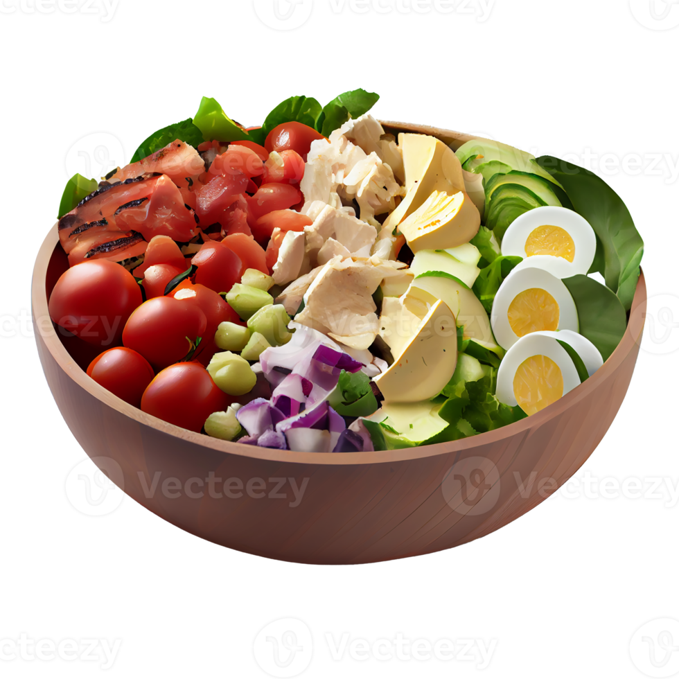 Delicious Cobb Salad, Cobb salad png image, tomatoes, bacon, hard-boiled eggs, blue cheese