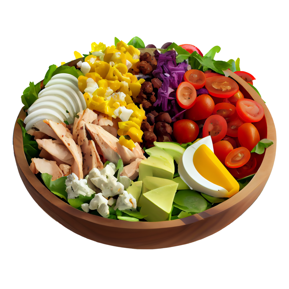 Delicious Cobb Salad, Cobb salad png image, tomatoes, bacon, hard-boiled eggs, blue cheese