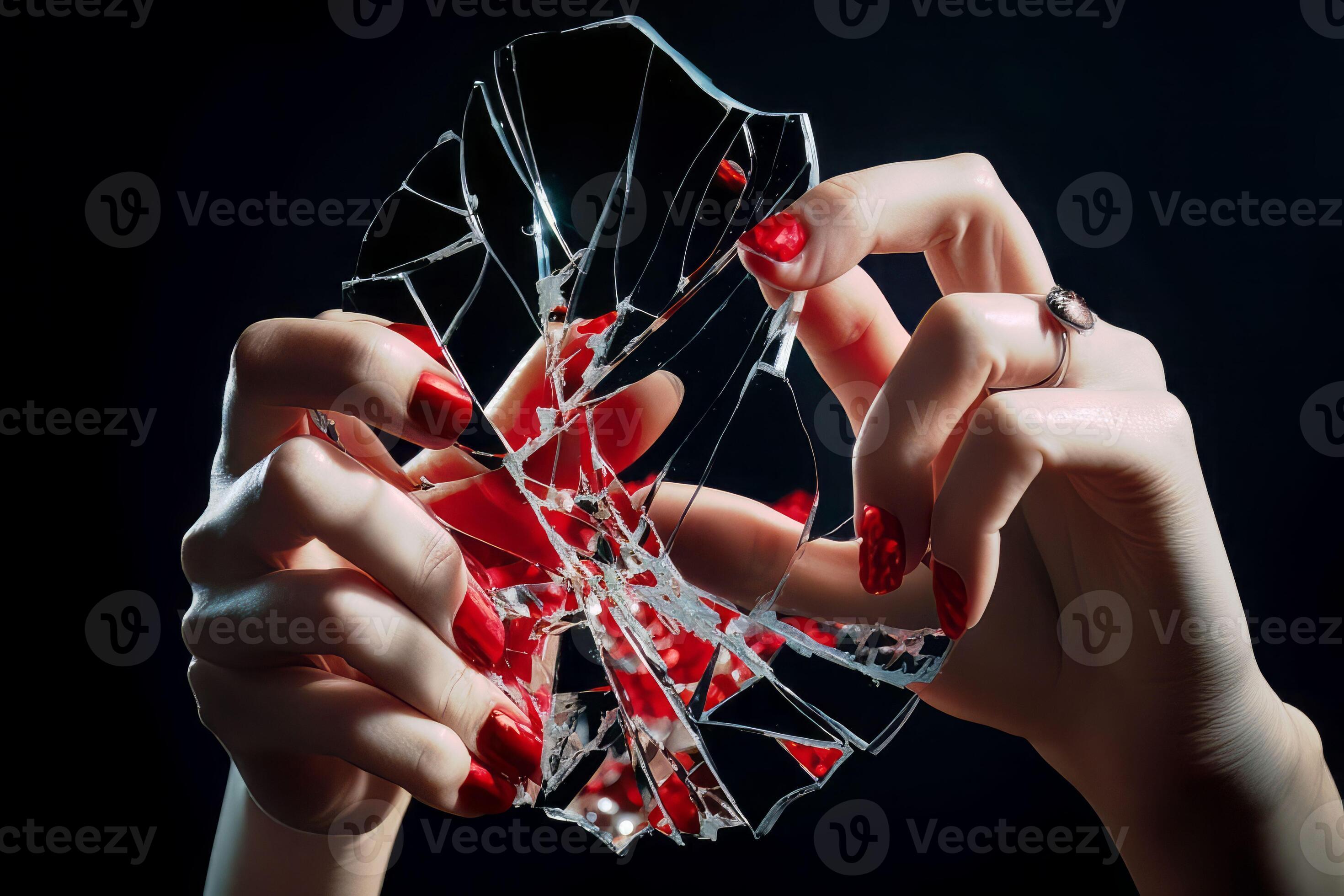 closeup view of a hand holding a broken mirror, 21952666 Stock Photo