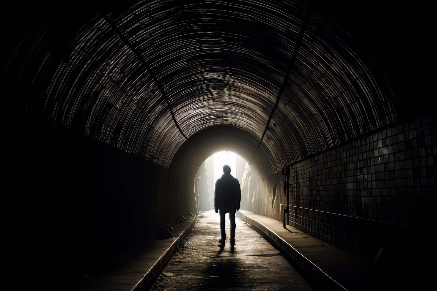 silhouettes of mysterious man on tunnel, photo