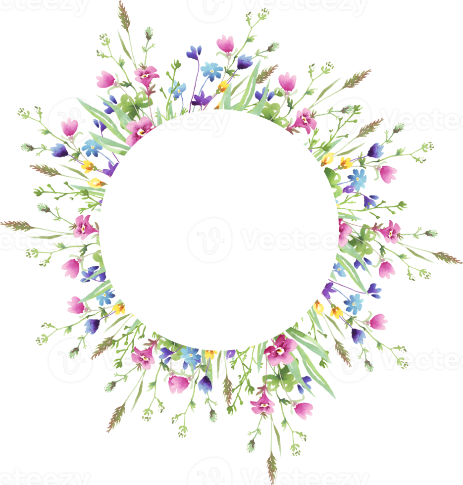 Wildflowers frame. Watercolor clipart png