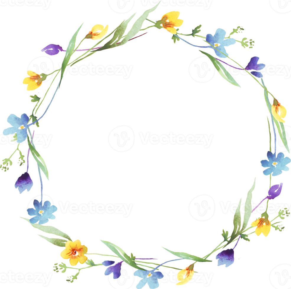 Wildflowers wreath. Watercolor clipart png