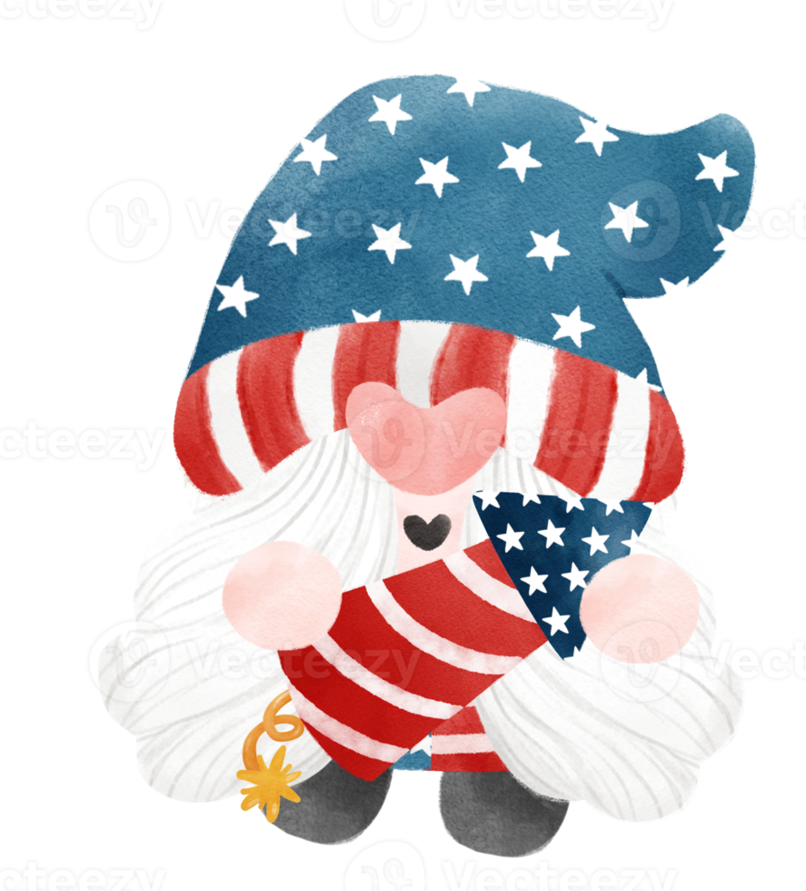 schattig feestelijk pret 4e van juli gnoom waterverf vieren Amerika onafhankelijkheid vrijheid dag tekenfilm hand- tekening png