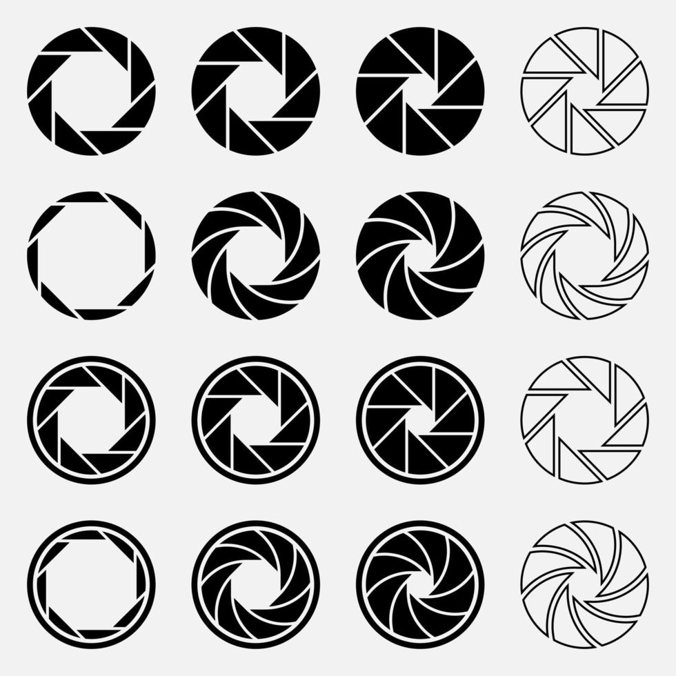 Set of isolated symbols of camera lens vector