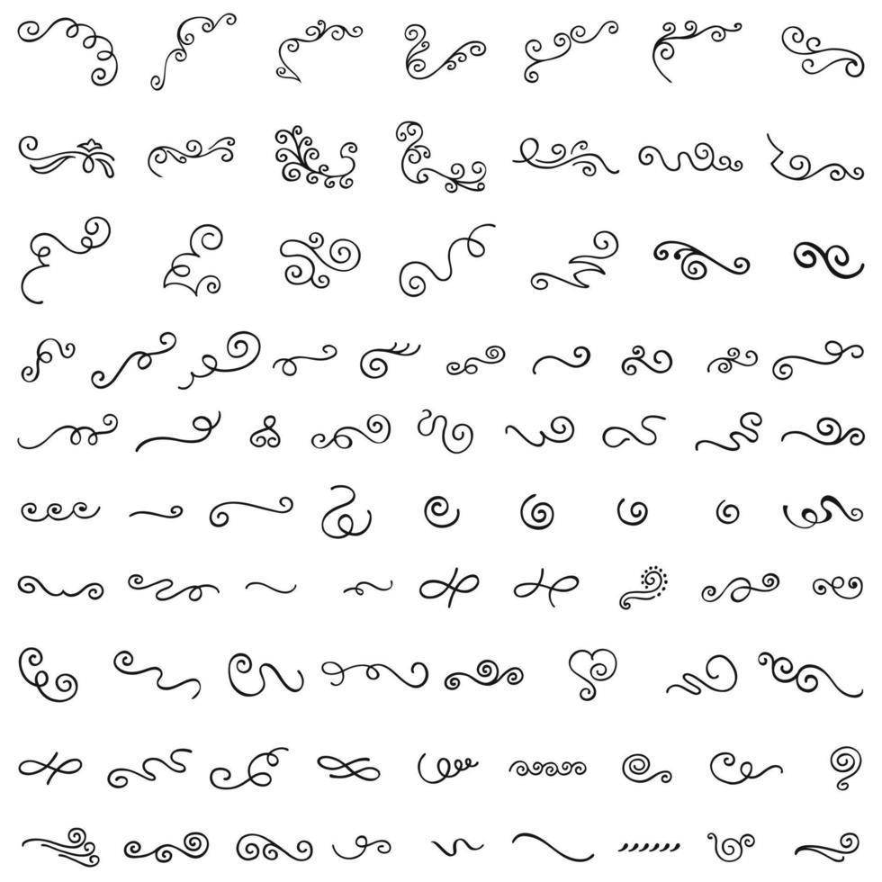 A large set of vector black ornaments on a white background