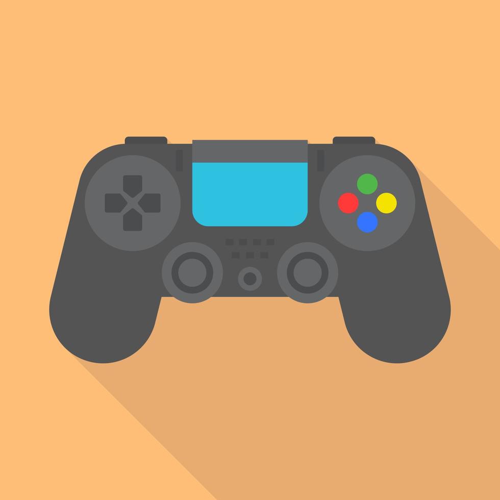 Vector gamepad icon, game joystick for video games on blue background, flat image with long shadow.