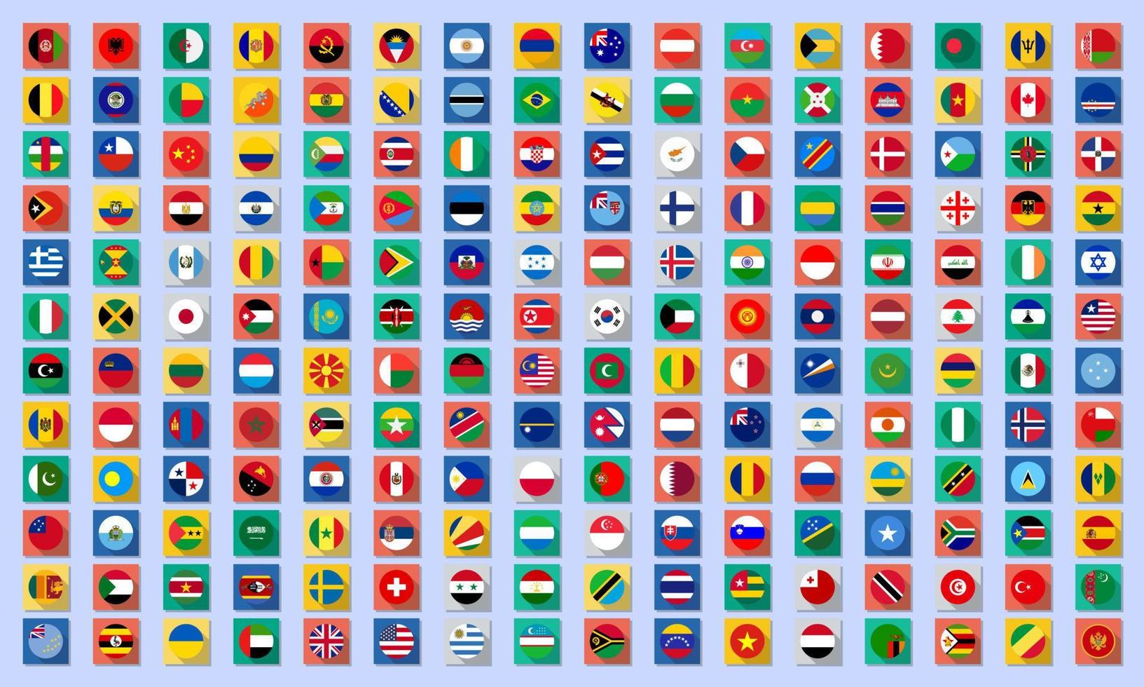 vector banderas de todas países de el mundo en un circulo con un largo sombra en brillante antecedentes.