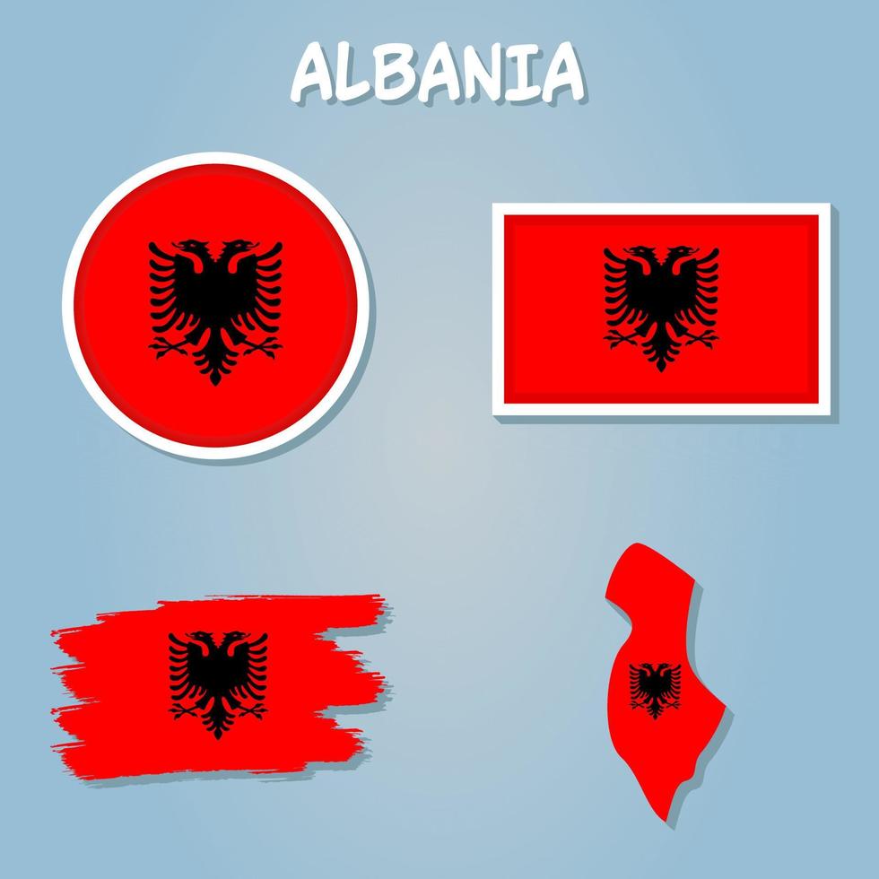 mapa de Albania con bandera como textura aislado en gris vector ilustración.
