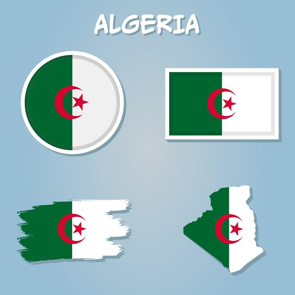 Detailed illustration of a map of Algeria with flag, vector. vector