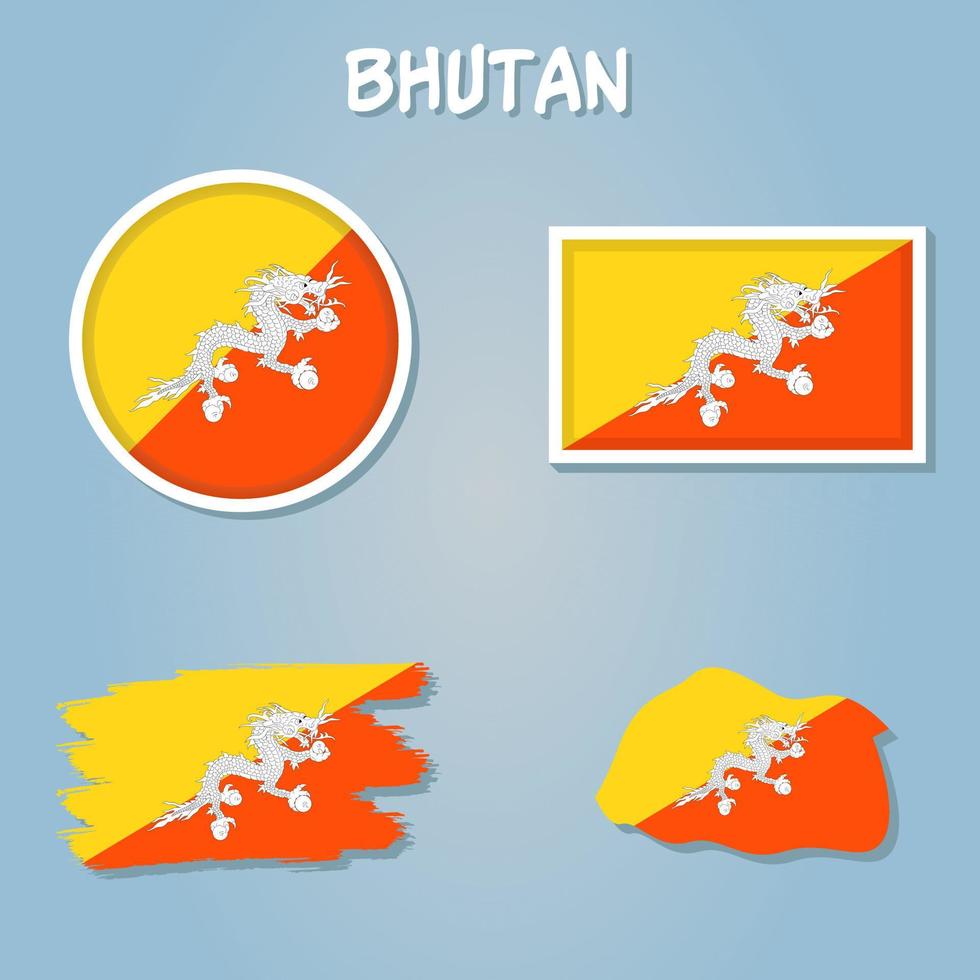 Kingdom of Bhutan map flag vector silhouette illustration.